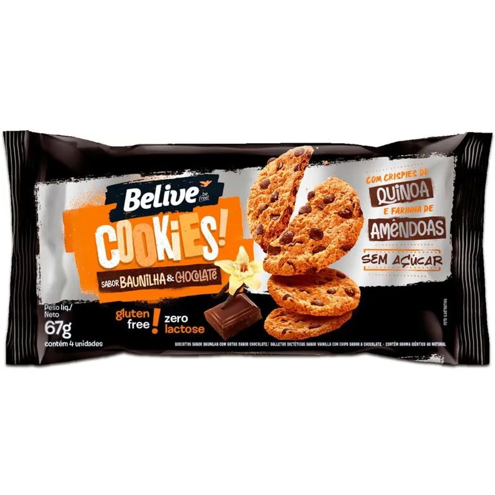 Biscoito Cookies Zero Açúcar Baunilha e Chocolate Belive 67g