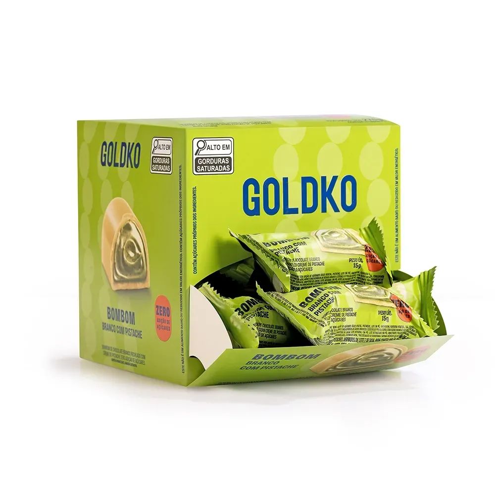 Bombom Zero Açúcar Branco Pistache Goldko 15g