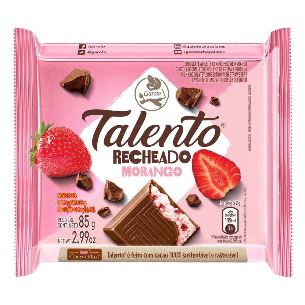 Chocolate Recheado Morango Talento Garoto 85g