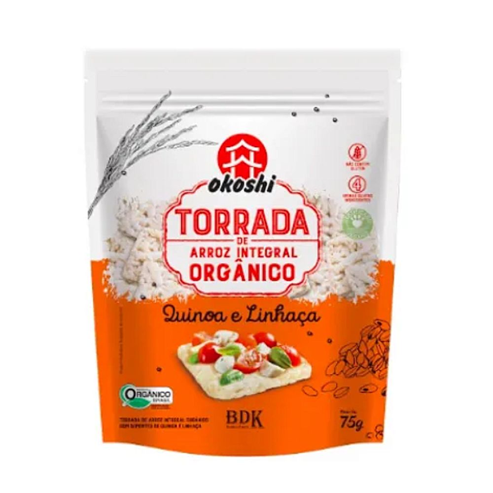 Torrada de Arroz Orgânico Quinoa e Linhaça Okoshi 75g