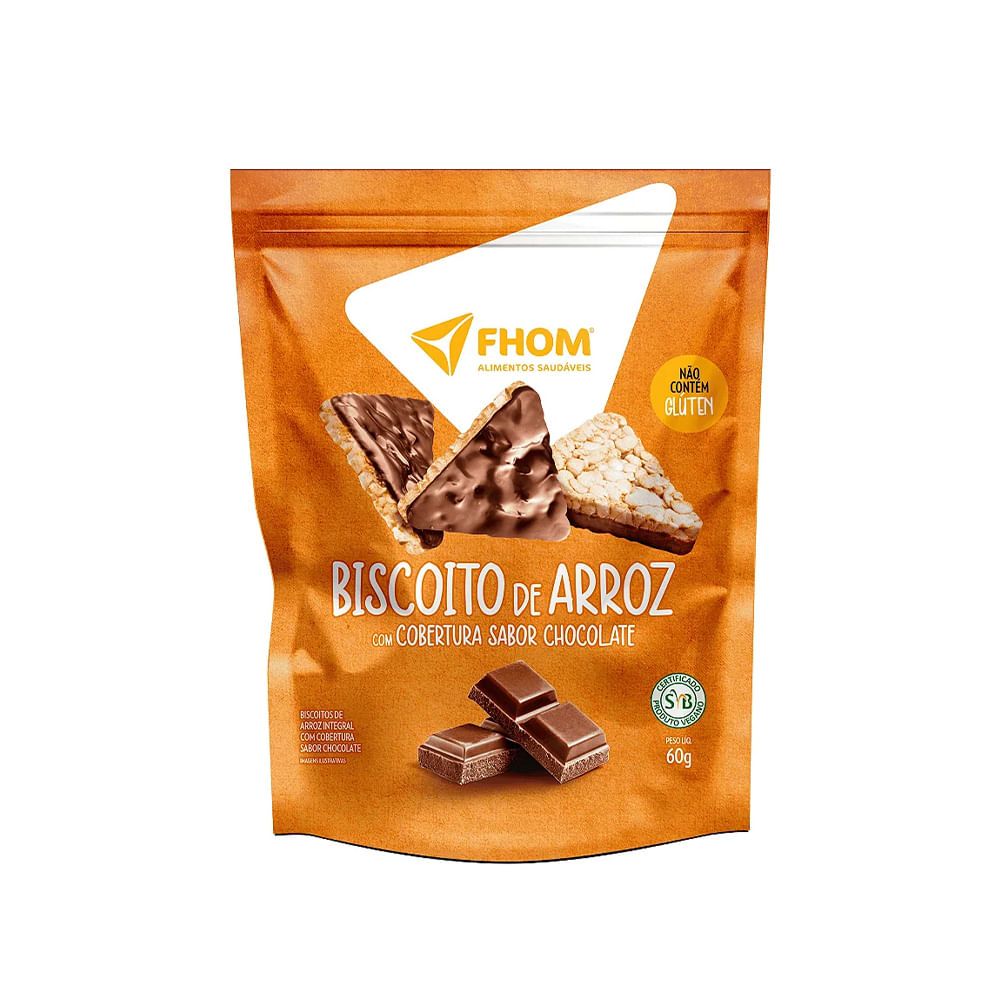 Biscoito de Arroz Integral Cobertura Chocolate Fhom 60g