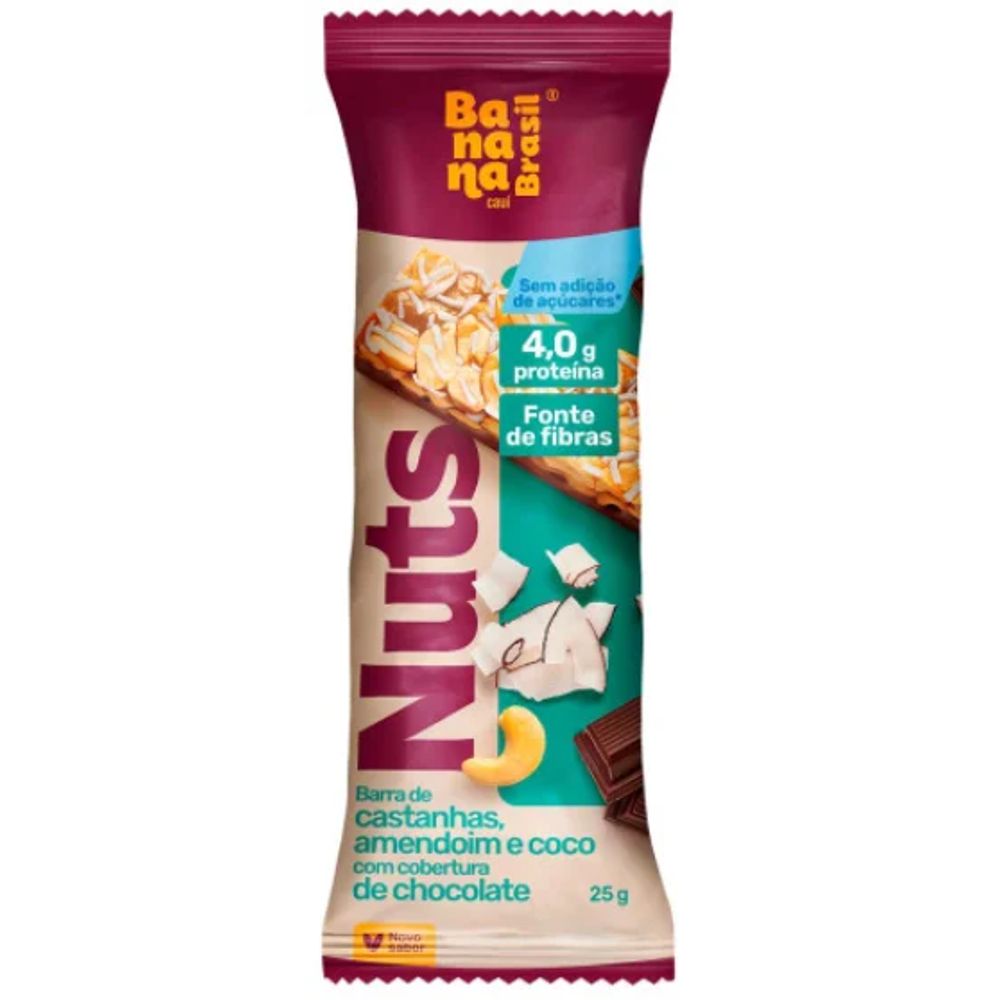 Barra de Cereal Nuts Castanhas, Coco e Chocolate Banana Brasil 25g