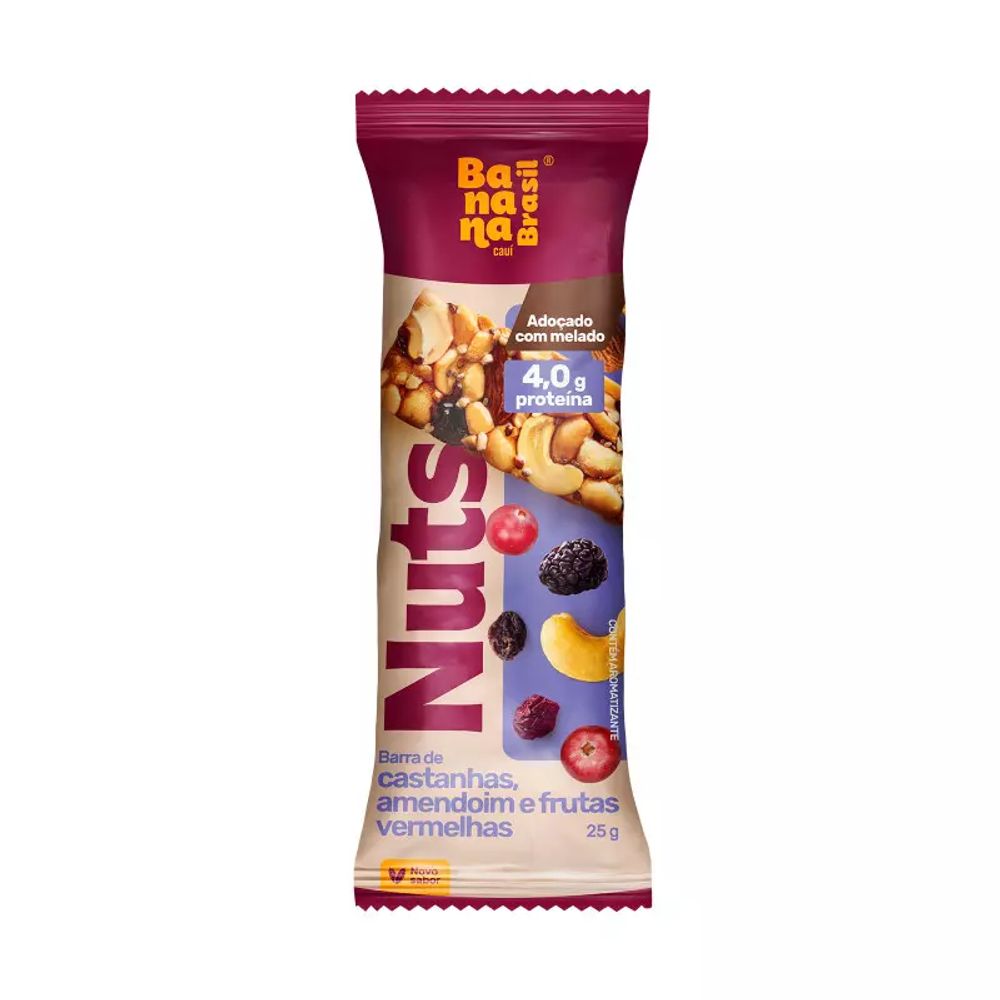 Barra de Cereal Nuts Castanhas, Amendoim e Morango com Cobertura de Morango Banana Brasil 25g