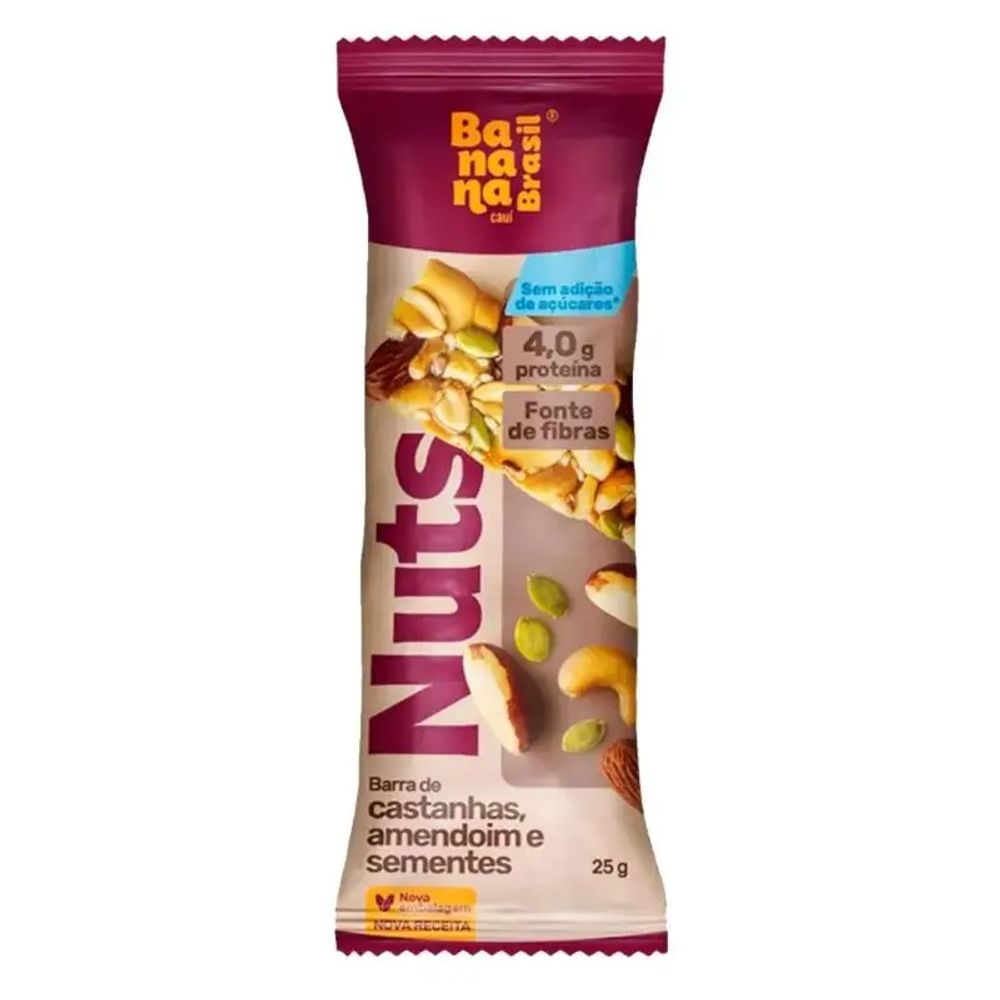 Barra de Cereal Nuts Castanhas, Amendoim e Sementes Banana Brasil 25g