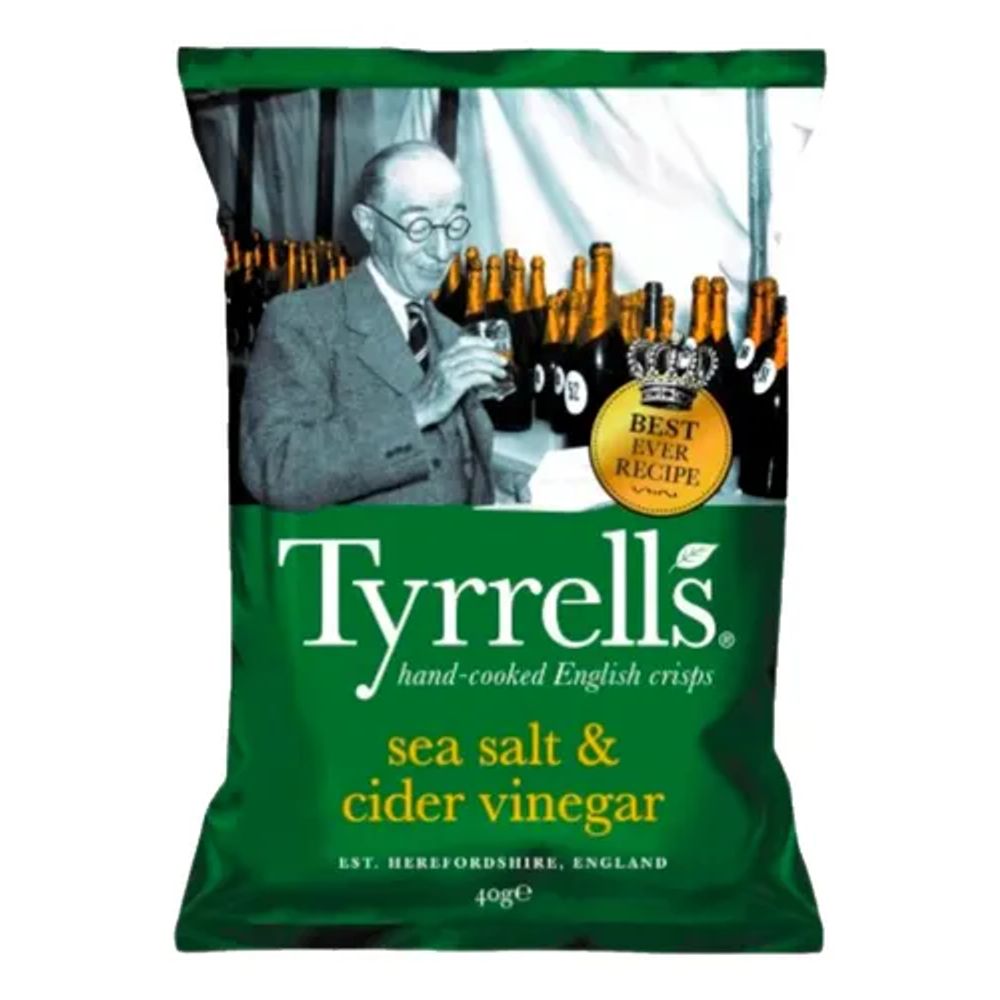 Batata Chips Sabor Sal Marinho e Vinagre Sidra Tyrrells 40g