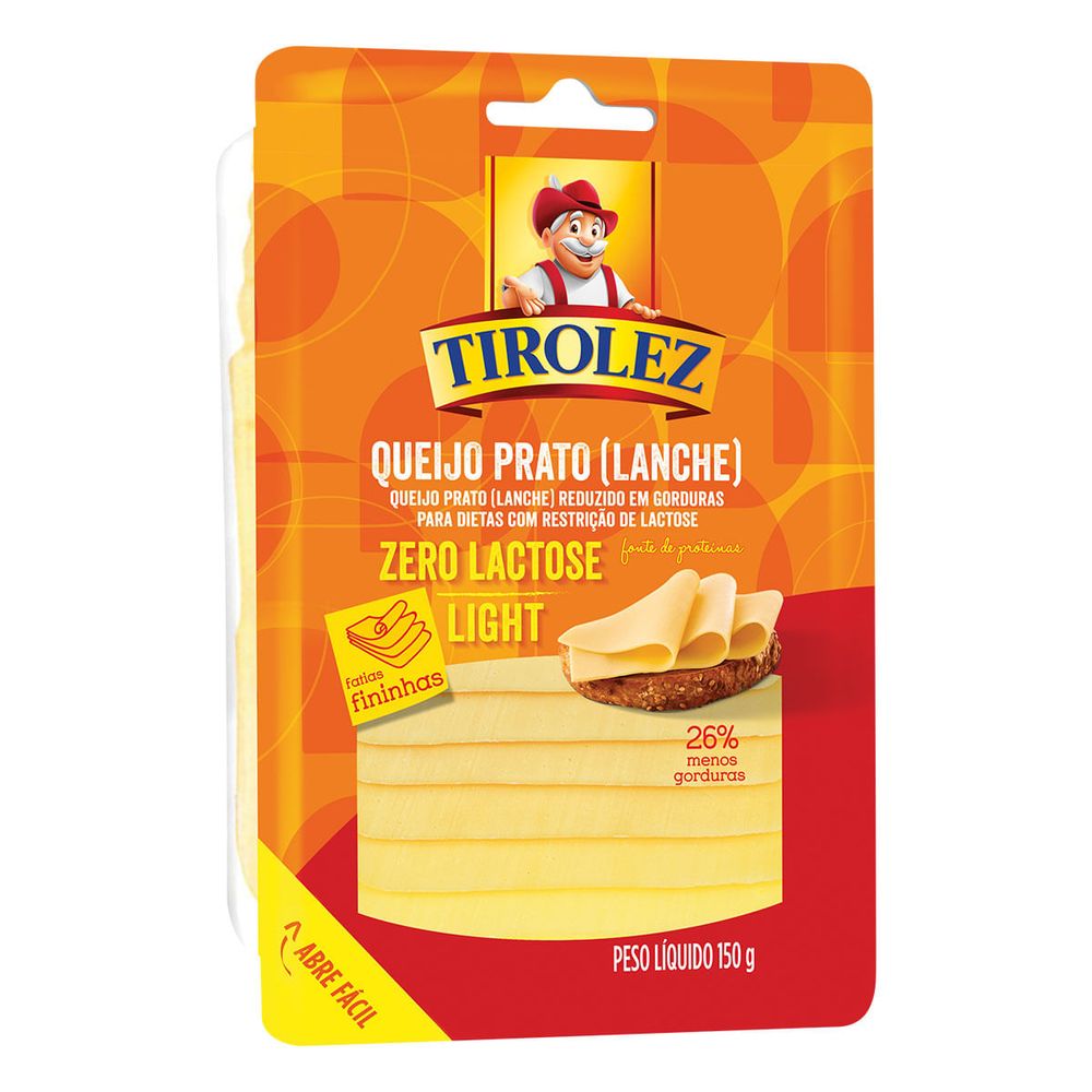 Queijo Prato Light Sem Lactose Fatiado Tirolez 150g