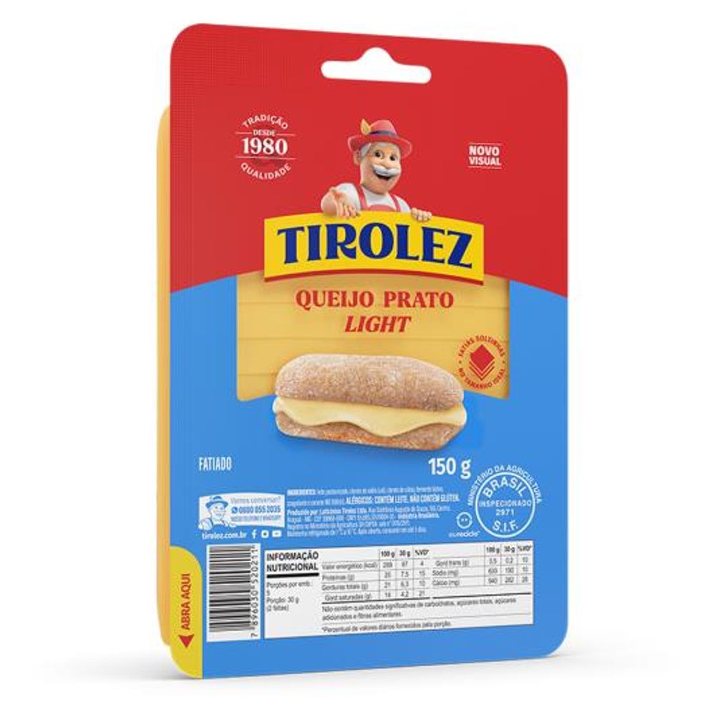 Queijo Prato Light Fatiado Tirolez 150g