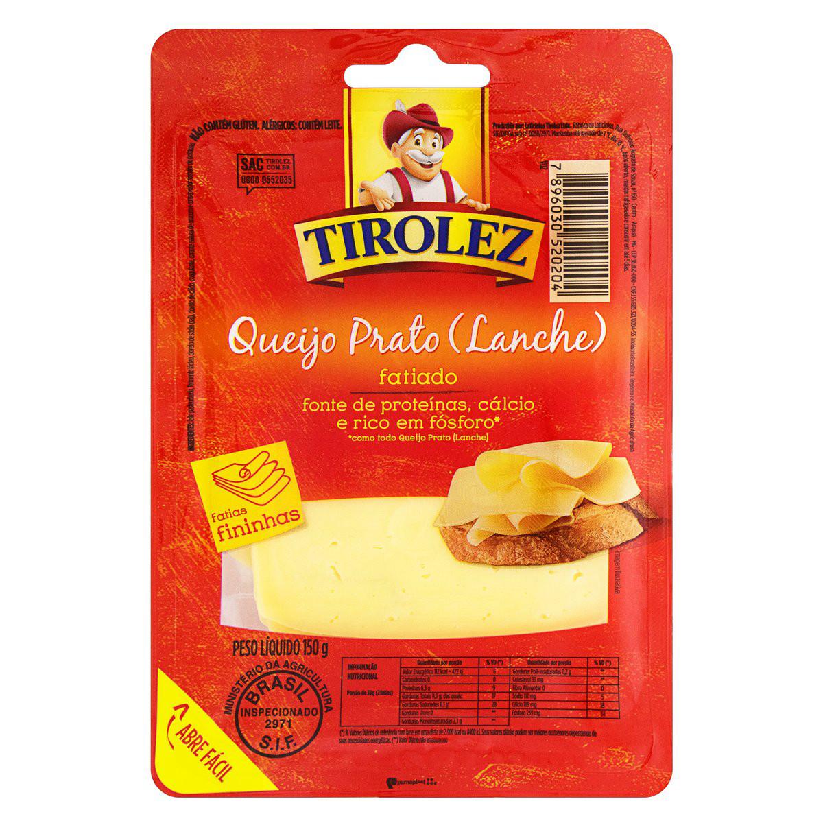 Queijo Prato Fatiado Lanche Tirolez 150g