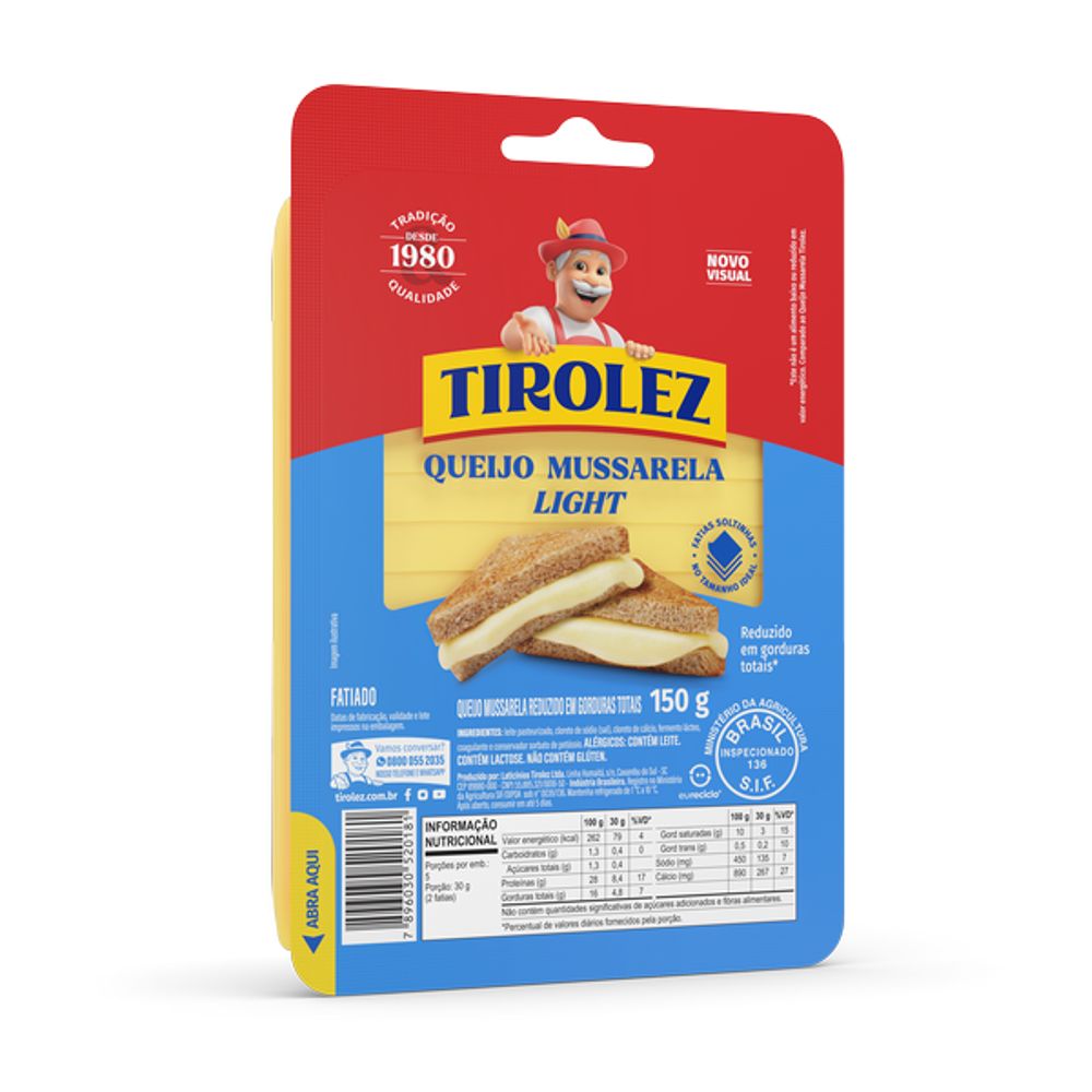 Queijo Mussarela Light Fatiado Tirolez 150g