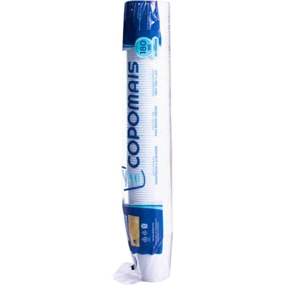 Copo Descartável Branco 100 unidades Copomais 180ml