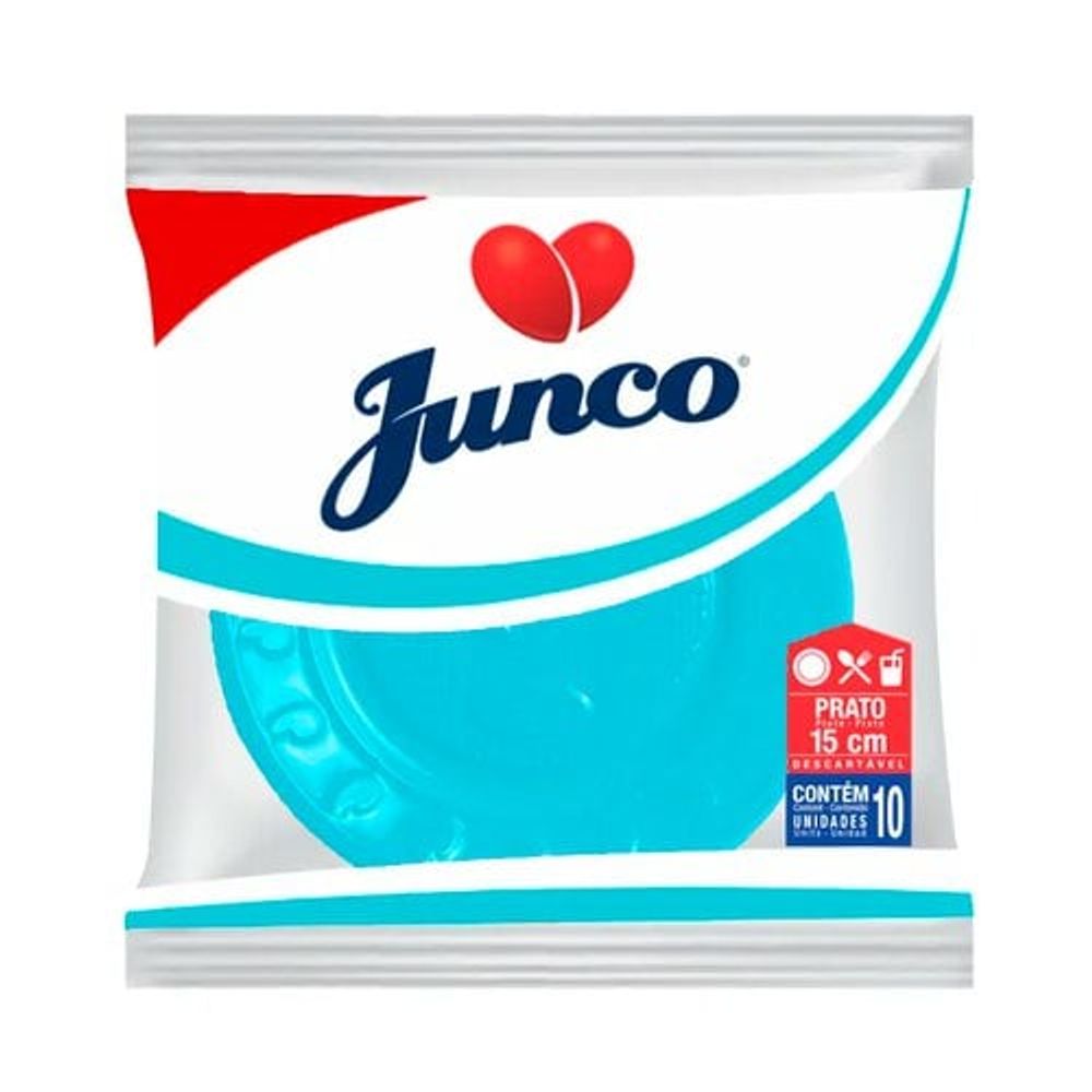 Prato de Plástico Azul 15cm Junco 10 unidades