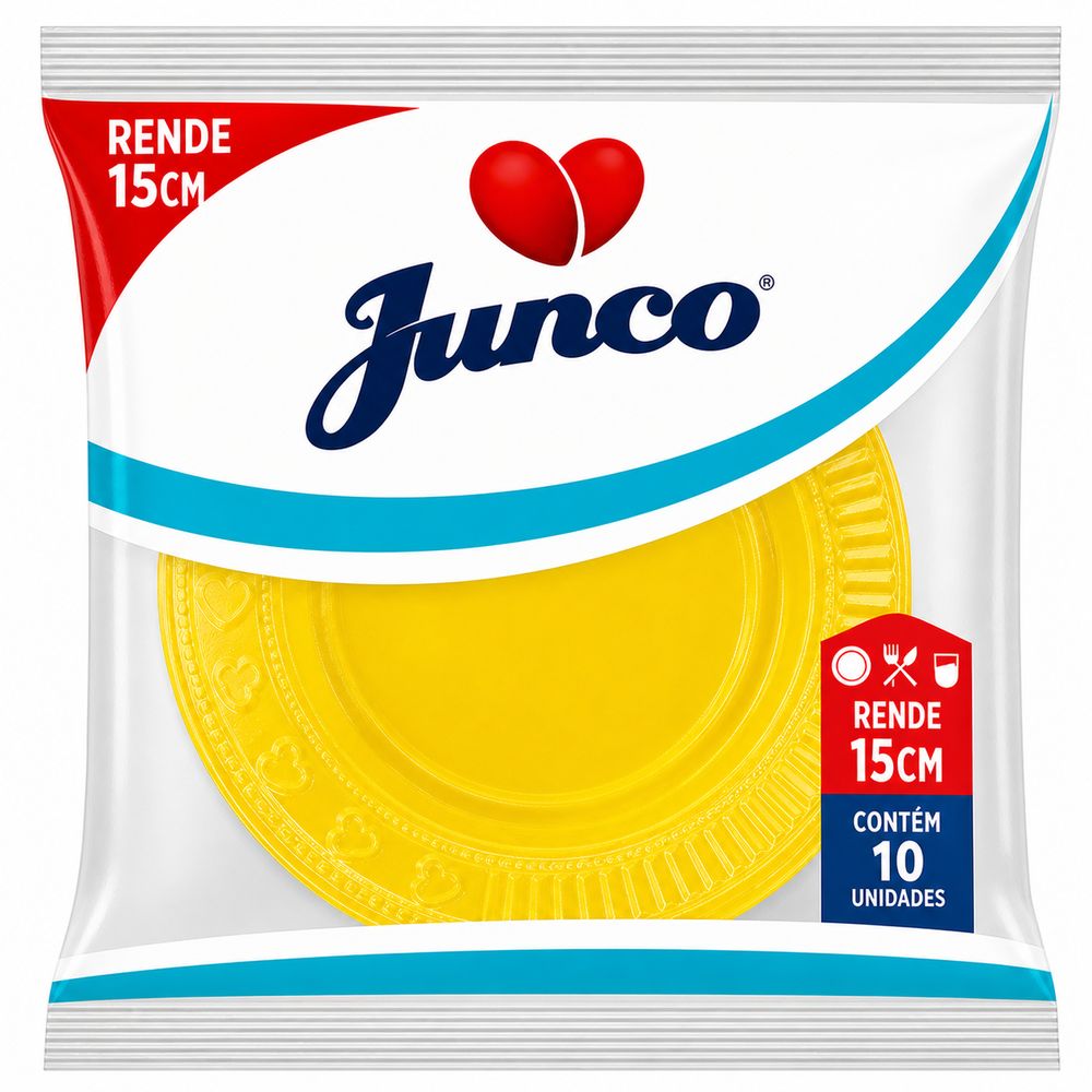 Prato de Plástico Amarelo 15cm Junco 10 unidades