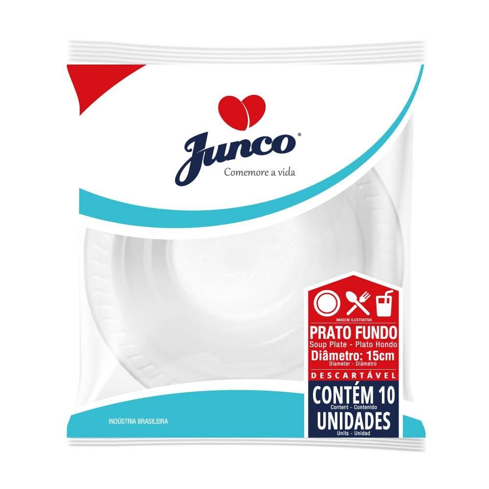 Prato de Plástico Branco 15cm Junco 10 unidades