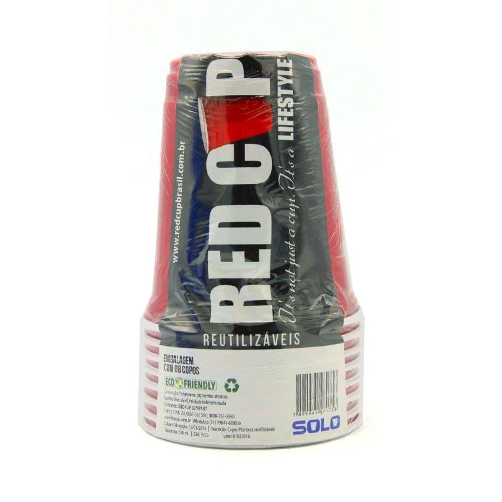 Copo Descartável Vermelho 8 unidades Solo 360ml