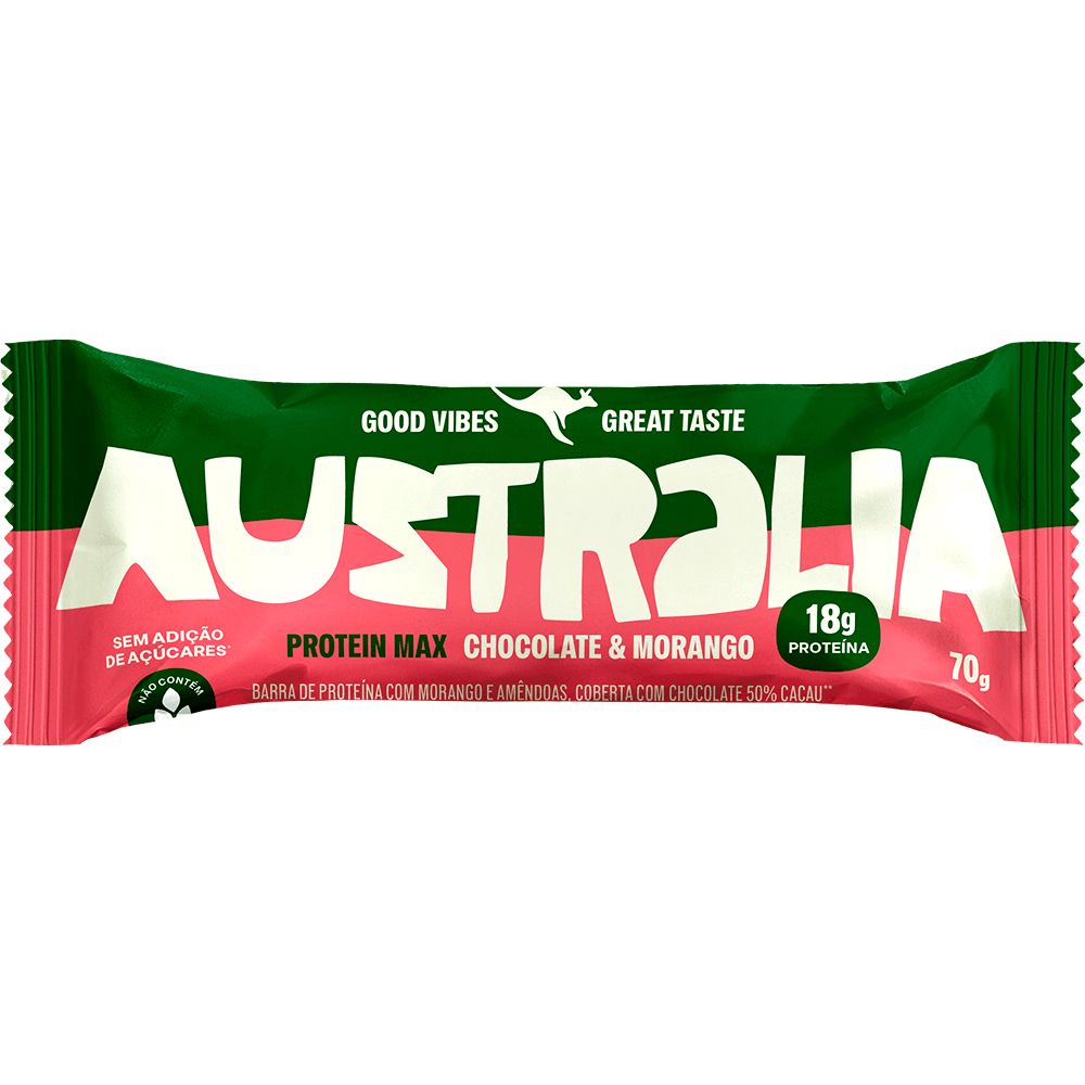 Barra Protein Vegana Zero Açúcar Chocolate e Morango Australia 70g