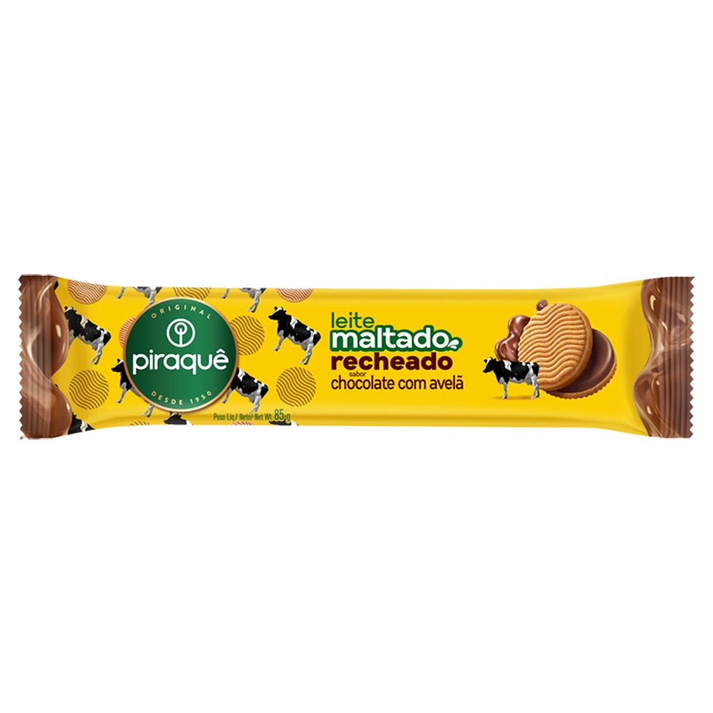 Biscoito Ao Leite Maltado Recheado Chocolate Com Avelã Piraquê 85g