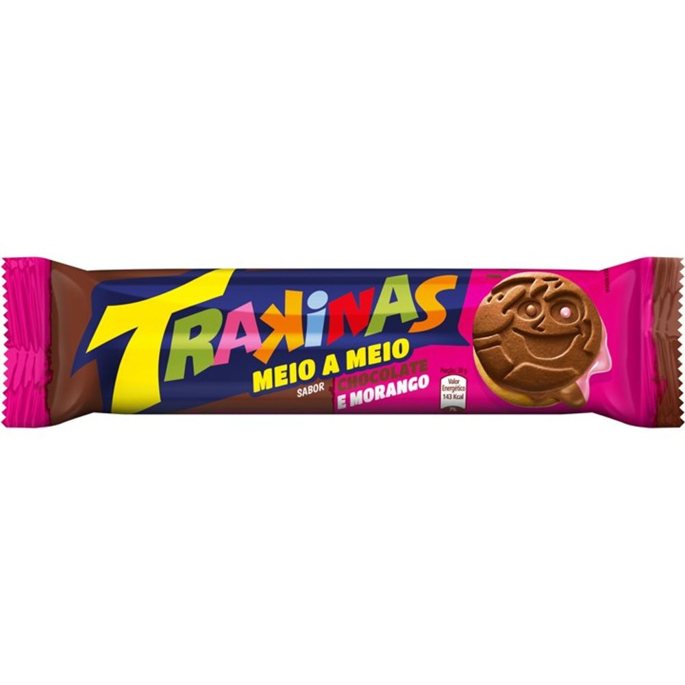 Biscoito Recheado Chocolate e Morango Trakinas 126g