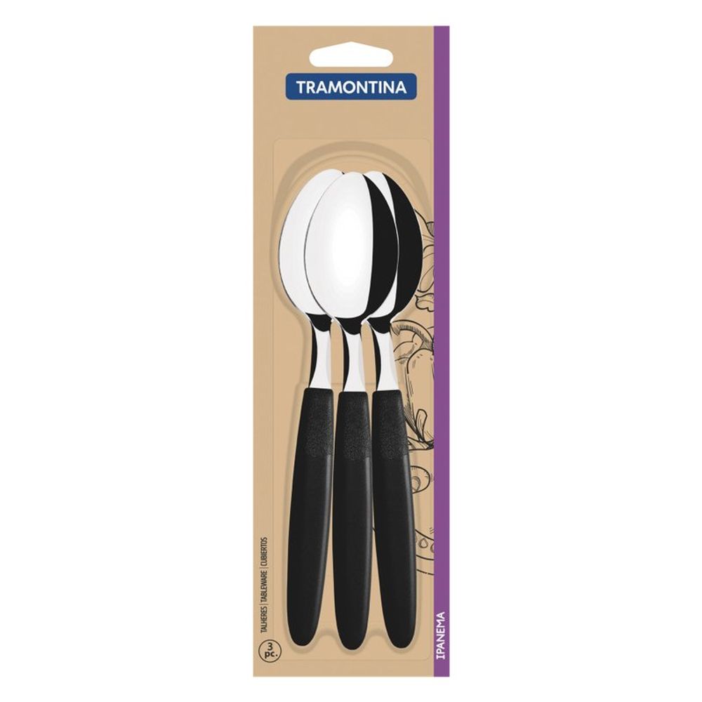Conjunto de Colher de Mesa Ipanema Preto Tramontina 3 unidades