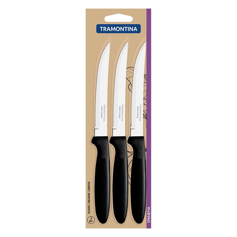 Conjunto de Faca para Churrasco Ipanema Preto Tramontina 3 unidades