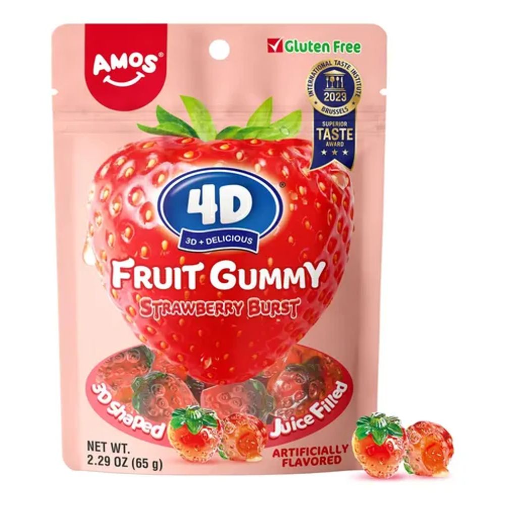 Bala Fruit Gummy Strawberry Amos 4D 65g