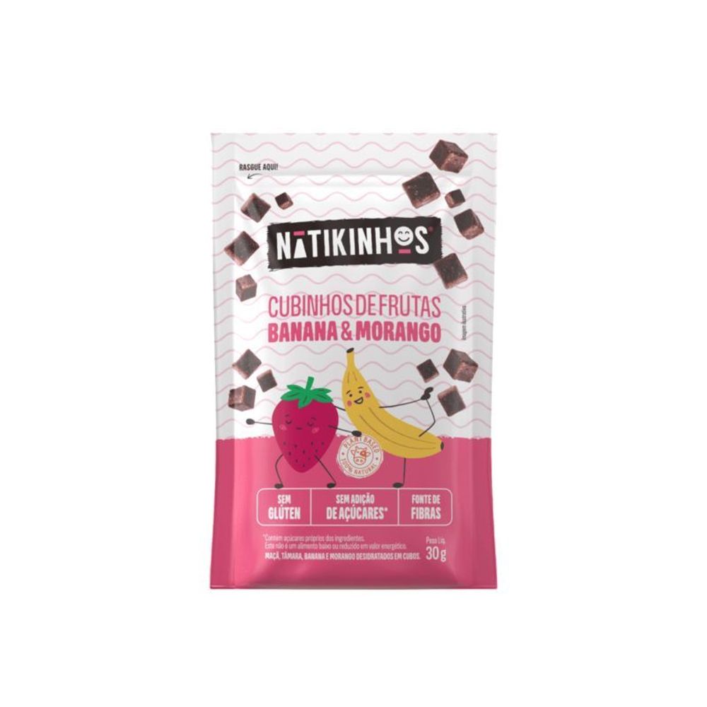 Cubos de Fruta Banana e Morango Natikos 30g