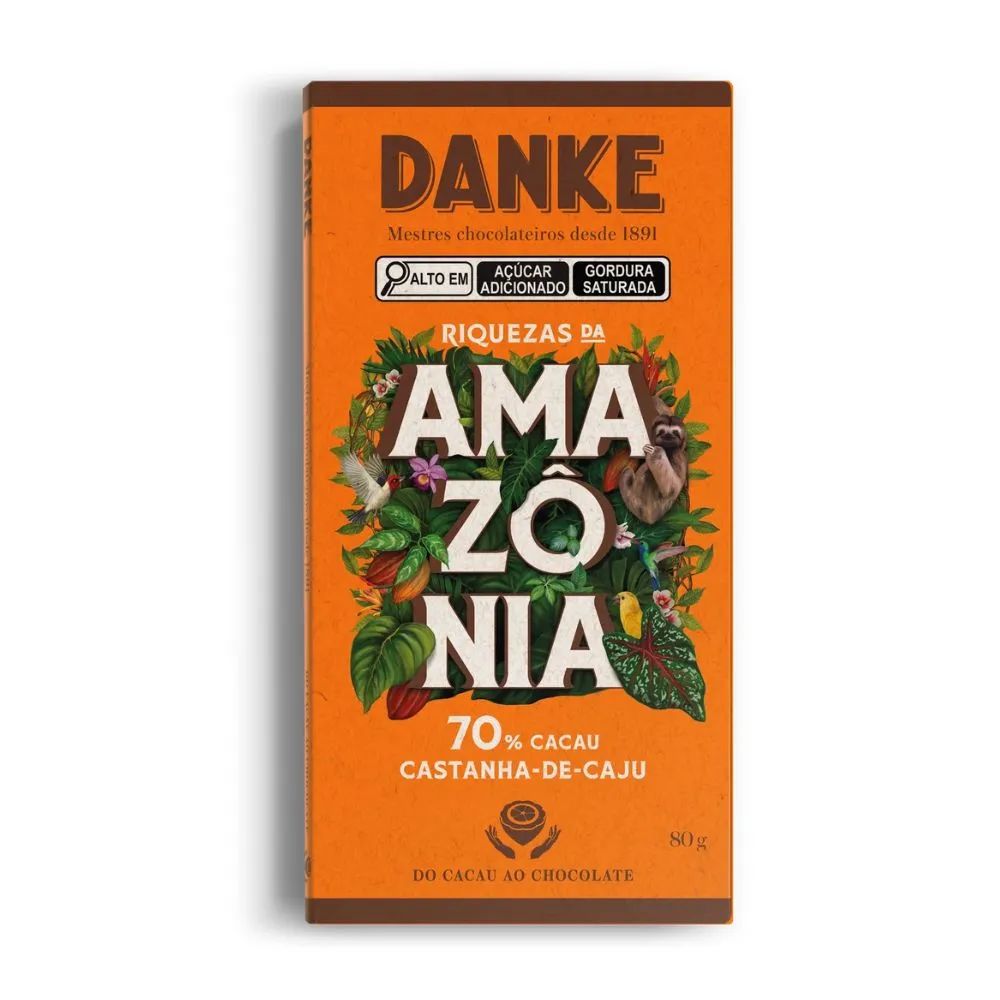 Chocolate 70% Cacau Castanha de Caju Amazônia Danke 80g