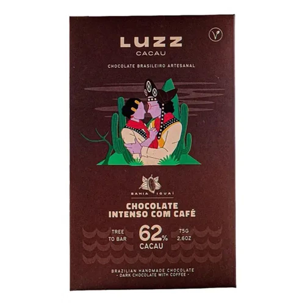 Chocolate Intenso 62% Cacau Com Café Especial Luzz 75g