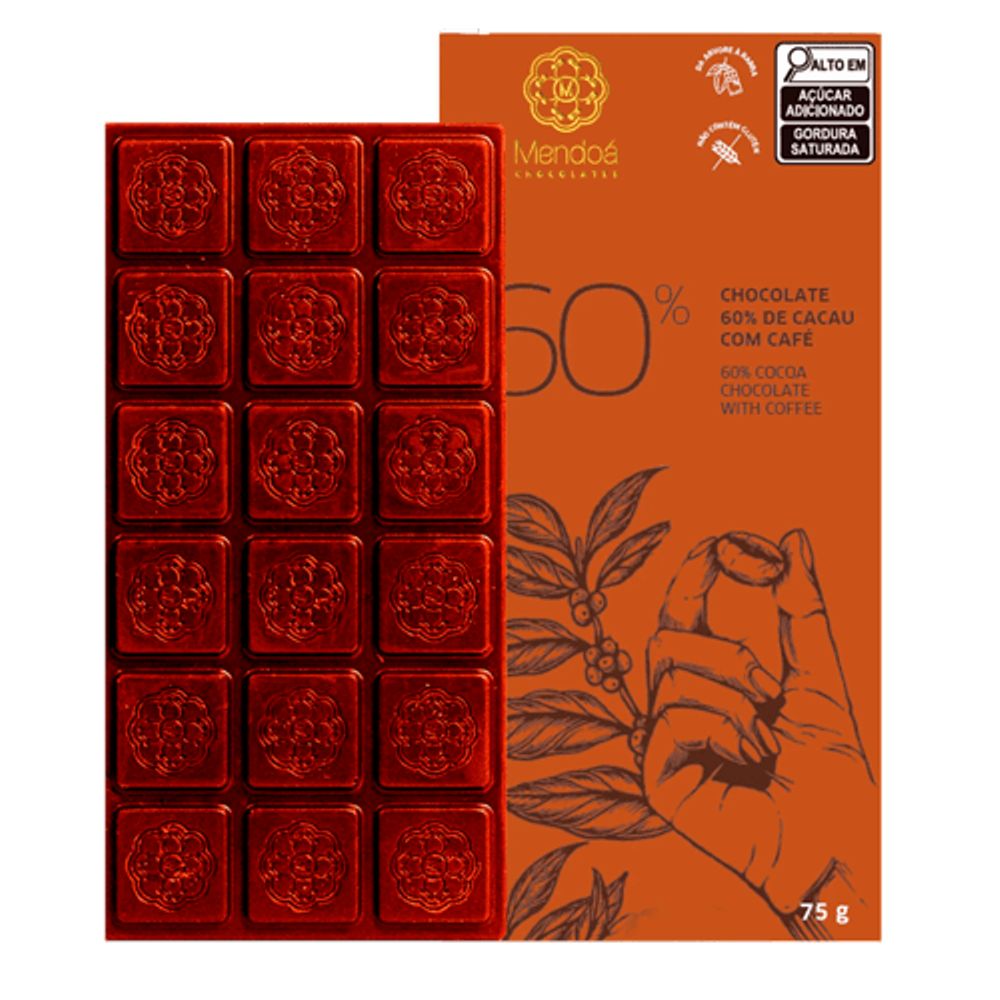 Chocolate 60% Cacau com Grãos de Café Mendoá 75g