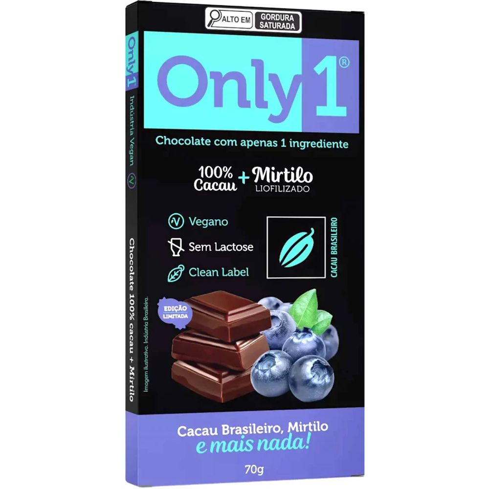 Chocolate Vegano 100% Cacau Mirtilo Only 1 70g