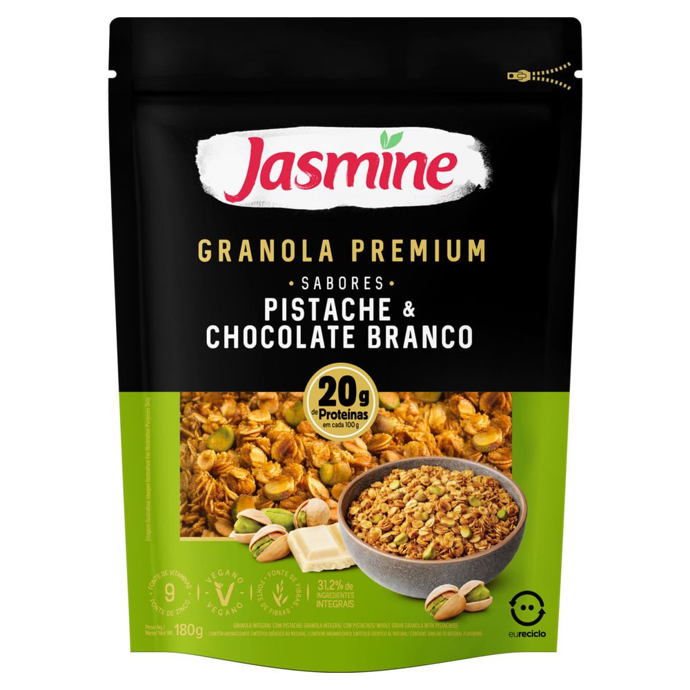 Granola Proteica Pistache com Chocolate Branco Jasmine 180g