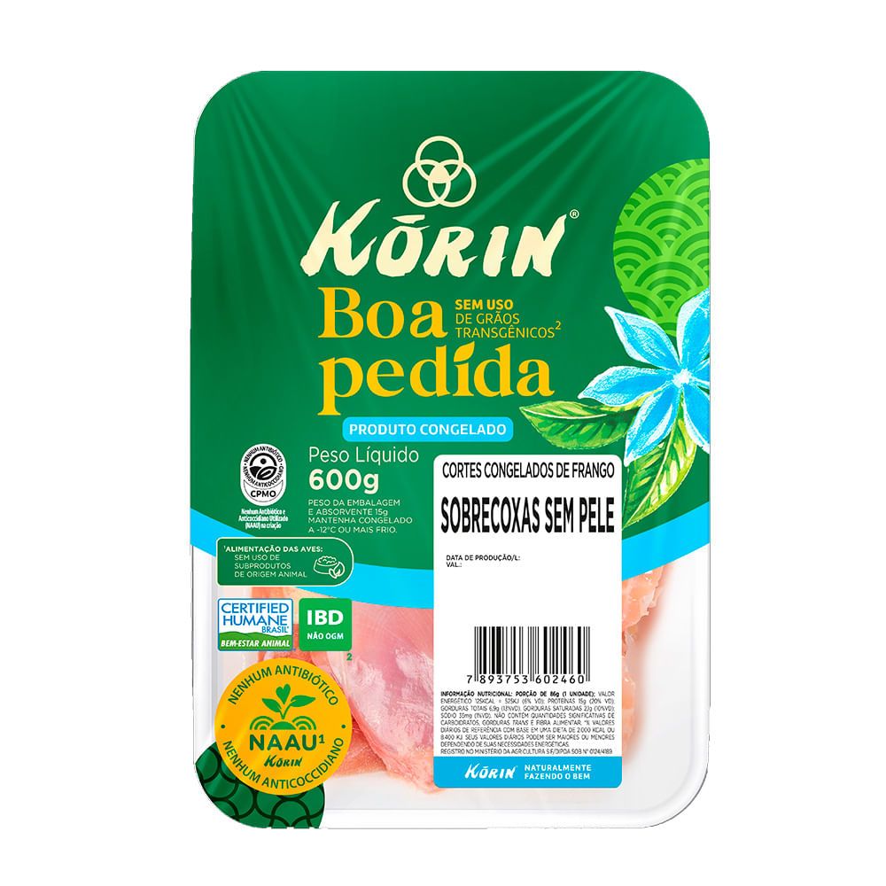 Sobrecoxa de Frango sem Pele Congelada Korin 600g