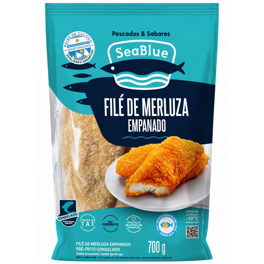 Filé de Merluza Empanado Congelado Sea Blue 700g